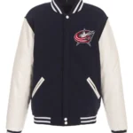 Columbus Blue Jackets Bomber Varsity Blue and White Jacket