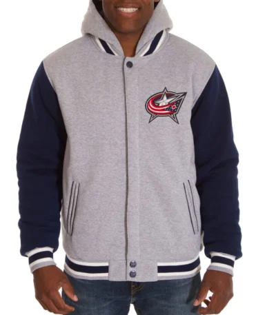 Columbus Blue Jackets Fleece Blue and Grey Jacket with Hood