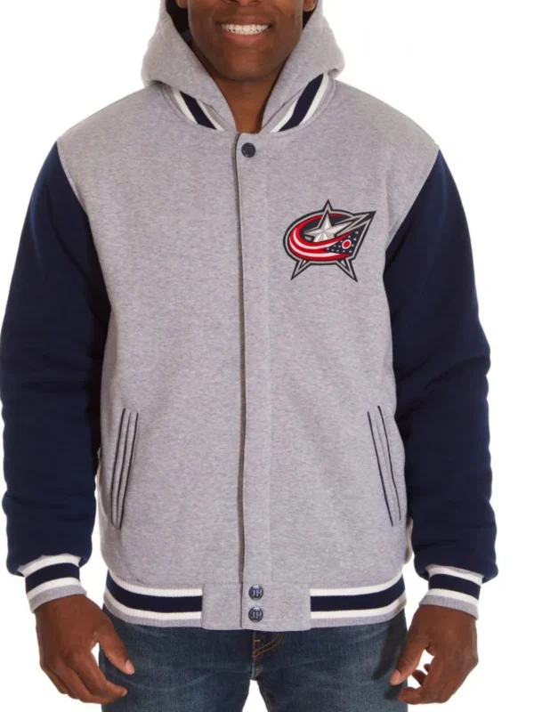 Columbus Blue Jackets Fleece Blue and Grey Jacket with Hood