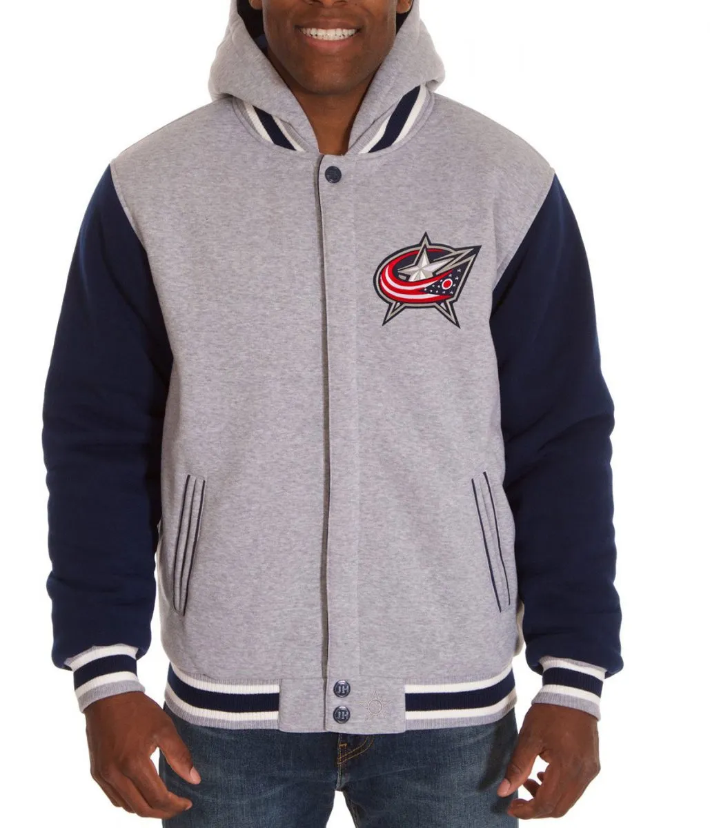 Columbus Blue Jackets Fleece Blue and Grey Jacket with Hood Columbus Blue Jackets Fleece Blue and Grey Jacket with Hood