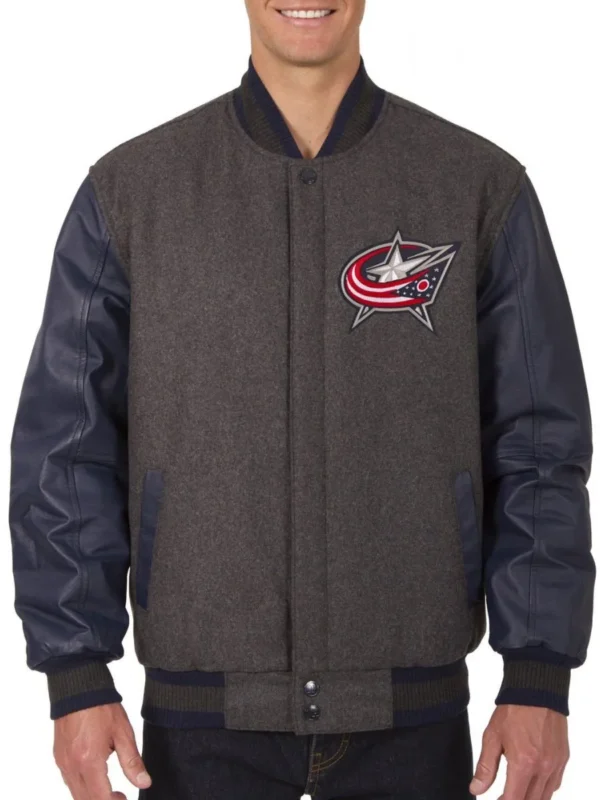 Columbus Blue Jackets Letterman Grey and Blue Jacket