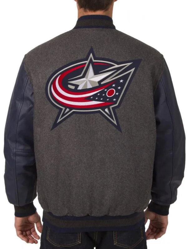 Columbus Blue Jackets Letterman Grey and Blue Jacket