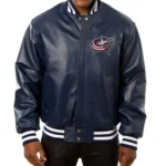 Columbus Blue Jackets Navy Blue Bomber Leather Jacket