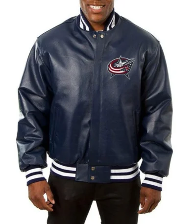 Columbus Blue Jackets Navy Blue Bomber Leather Jacket
