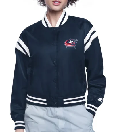 Columbus Blue Jackets Printed Logo Varsity Satin Jacket