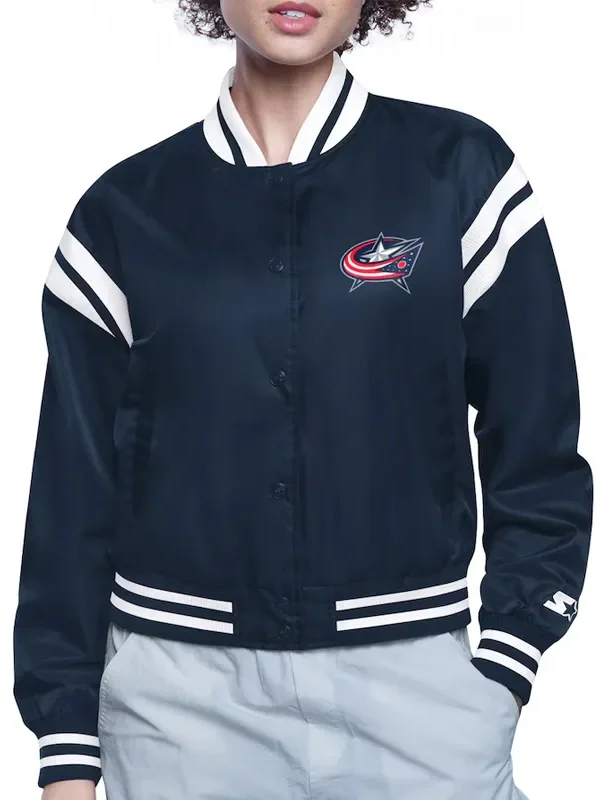 Columbus Blue Jackets Printed Logo Varsity Satin Jacket