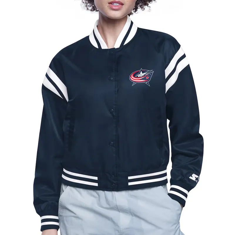 Columbus Blue Jackets Printed Logo Varsity Satin Jacket Columbus Blue Jackets Printed Logo Varsity Satin Jacket