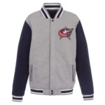 Columbus Blue Jackets Varsity Gray and Navy Wool Jacket