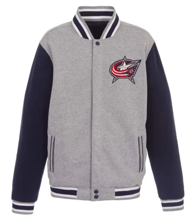 Columbus Blue Jackets Varsity Gray and Navy Wool Jacket