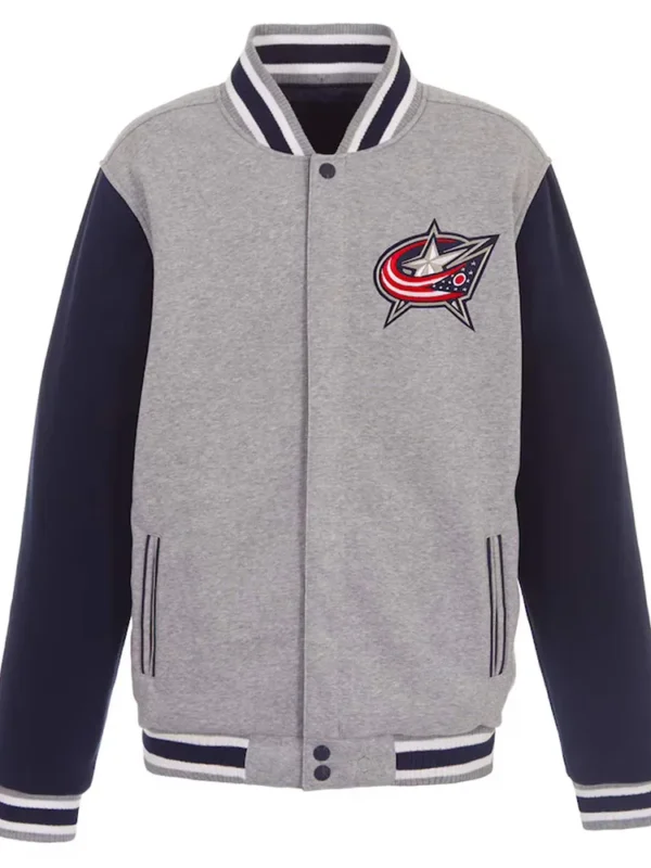 Columbus Blue Jackets Varsity Gray and Navy Wool Jacket