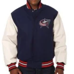 Columbus Blue Jackets White Leather and Wool Blue Jacket