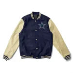 Cream and Navy Blue Dallas Cowboys Varsity Jacket