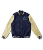 Cream and Navy Blue Dallas Cowboys Varsity Jacket