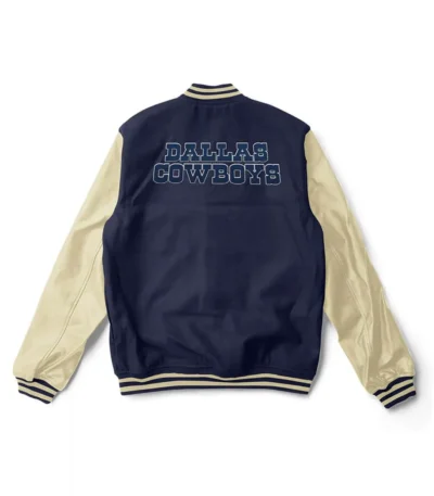 Cream and Navy Blue Dallas Cowboys Varsity Jacket