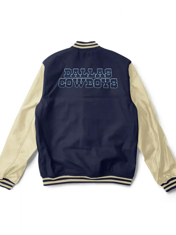 Cream and Navy Blue Dallas Cowboys Varsity Jacket