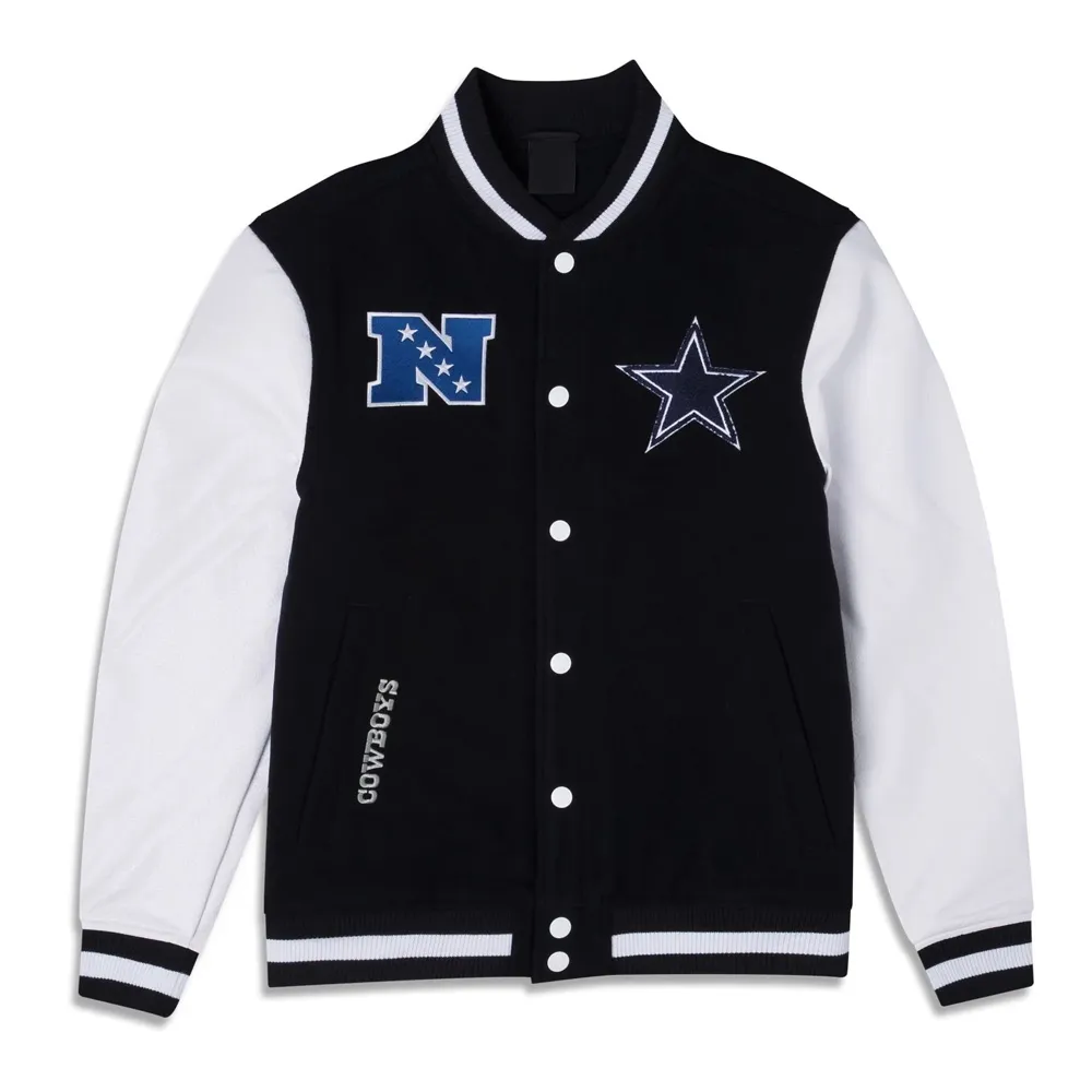 Dallas Cowboys 3rd Down Navy-White Varsity Full-Snap Wool-Leather Jacket Dallas Cowboys 3rd Down Navy-White Varsity Full-Snap Wool-Leather Jacket