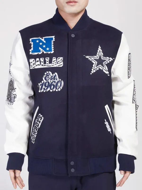 Dallas Cowboys Animal Patches Navy Varsity Jacket