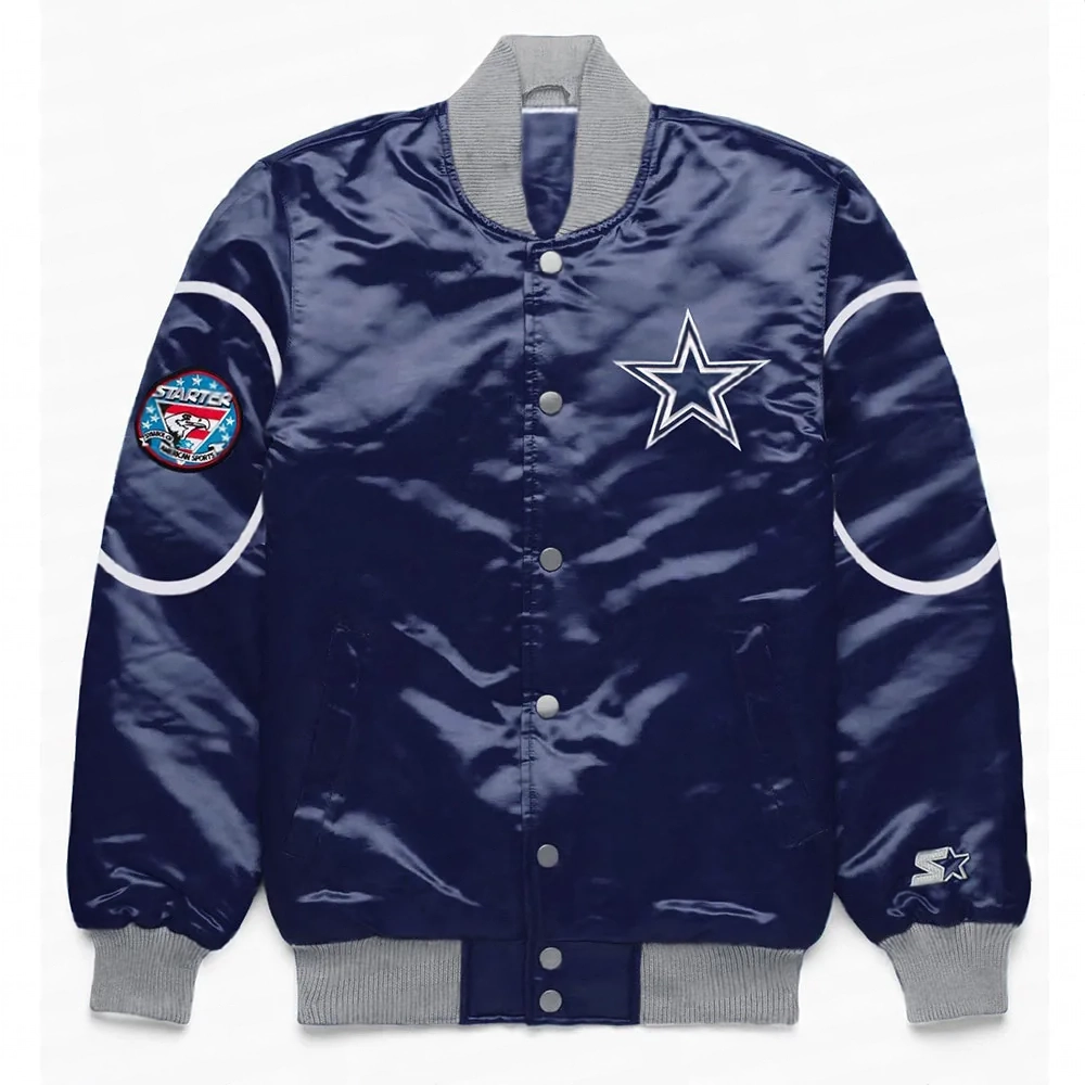Dallas Cowboys Blue Bomber Snap-Front Jacket Dallas Cowboys Blue Bomber Snap-Front Jacket