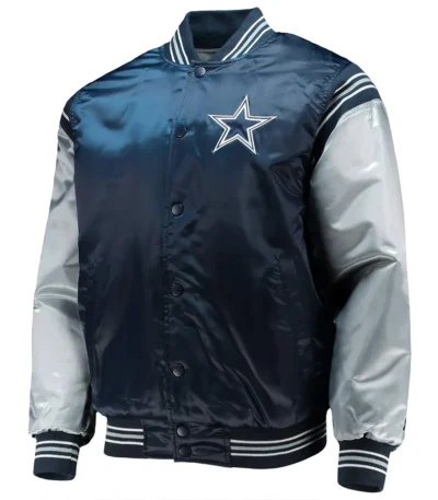 Dallas Cowboys Enforcer Navy-Silver Varsity Satin Jacket
