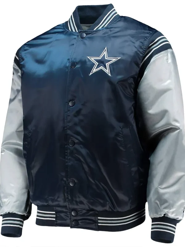 Dallas Cowboys Enforcer Navy-Silver Varsity Satin Jacket