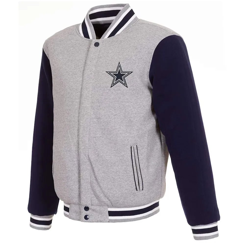 Dallas Cowboys Gray and Navy Varsity Wool Jacket Dallas Cowboys Gray and Navy Varsity Wool Jacket