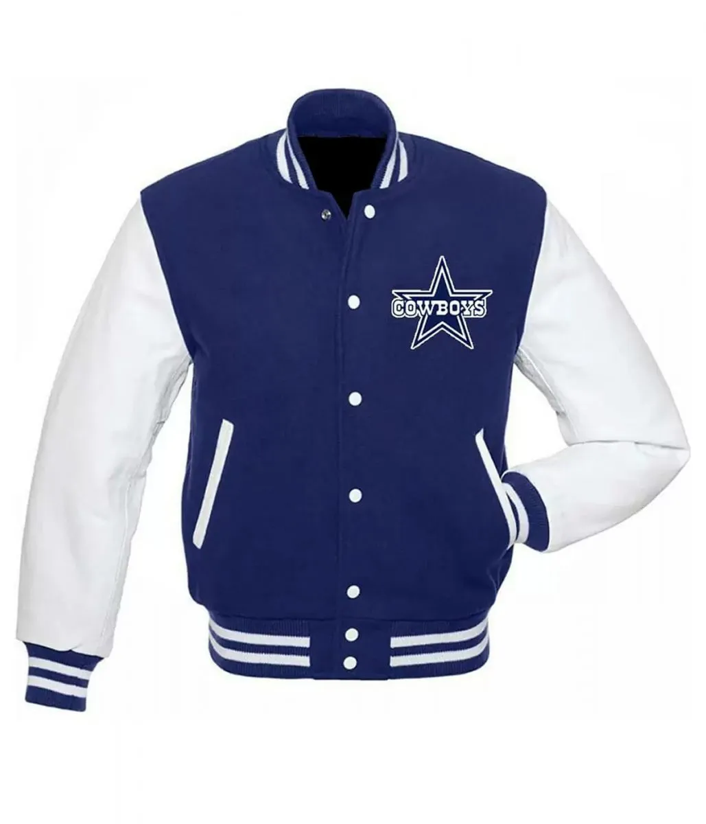 Dallas Cowboys Letterman White-Royal Blue Jacket Dallas Cowboys Letterman White-Royal Blue Jacket