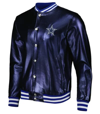 Dallas Cowboys Metallic Navy Leather Jacket