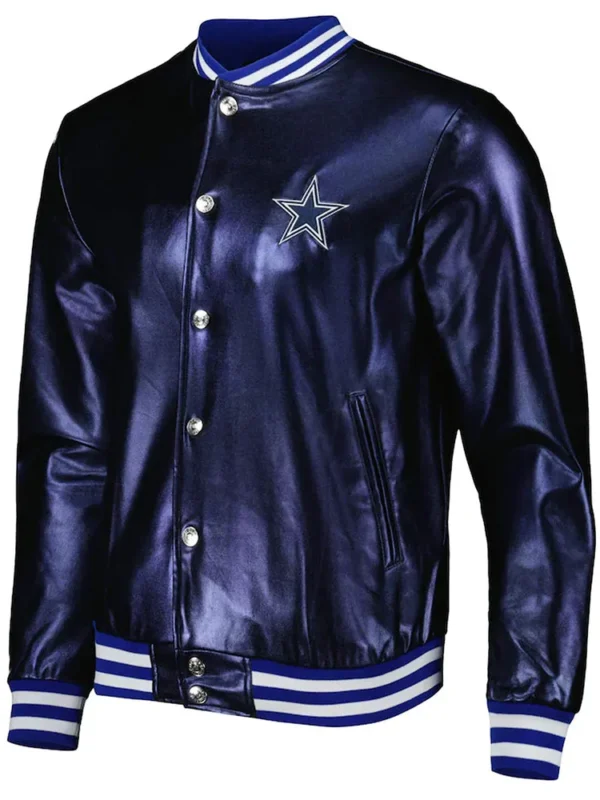 Dallas Cowboys Metallic Navy Leather Jacket