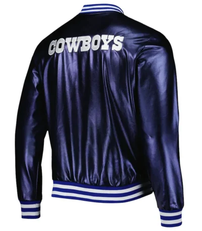 Dallas Cowboys Metallic Navy Leather Jacket