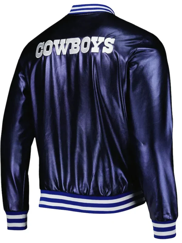 Dallas Cowboys Metallic Navy Leather Jacket