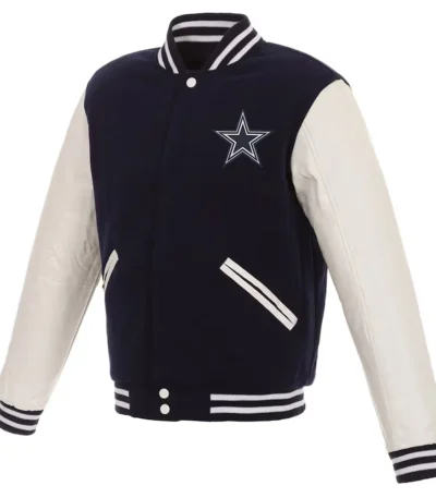 Dallas Cowboys Navy Blue and White Varsity Jacket