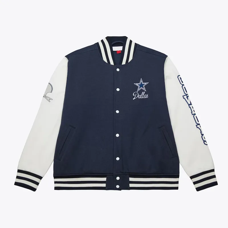 Dallas Cowboys Navy and White Fleece Varsity Jacket Dallas Cowboys Navy and White Fleece Varsity Jacket