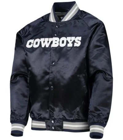 Dallas Cowboys Raglan Full-Snap Navy Blue Satin Jacket