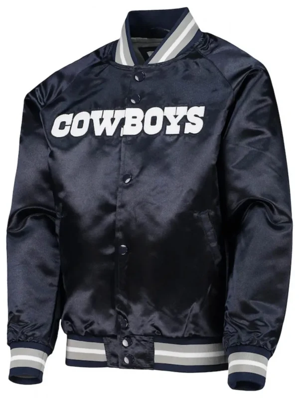 Dallas Cowboys Raglan Full-Snap Navy Blue Satin Jacket