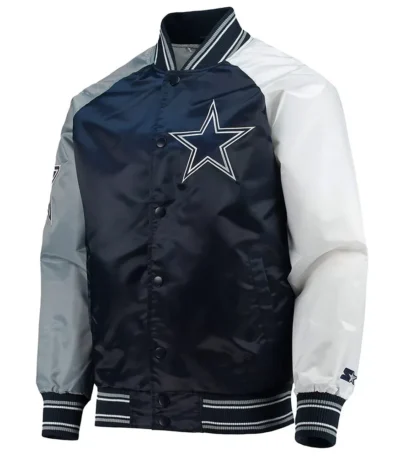 Dallas Cowboys The Reliever Navy-White Varsity Satin Jacket