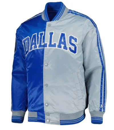 Dallas Mavericks Fast Break Royal and Gray Satin Jacket