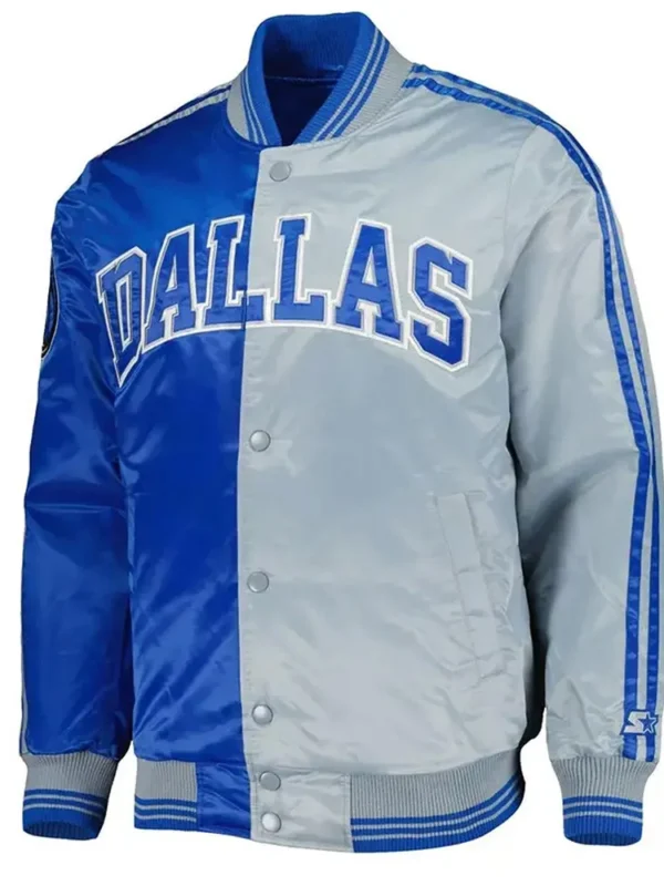 Dallas Mavericks Fast Break Royal and Gray Satin Jacket