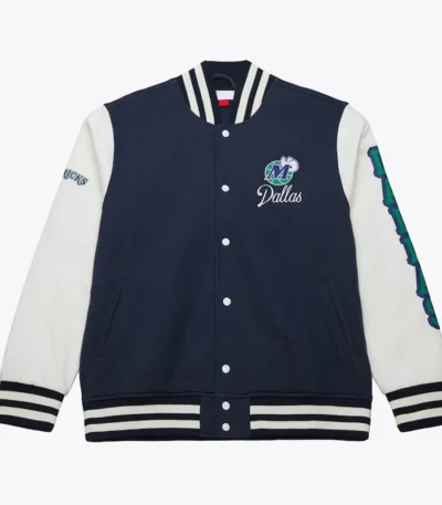 Dallas Mavericks Navy and White Fleece Varsity Jacket