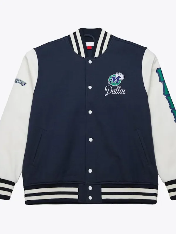 Dallas Mavericks Navy and White Fleece Varsity Jacket