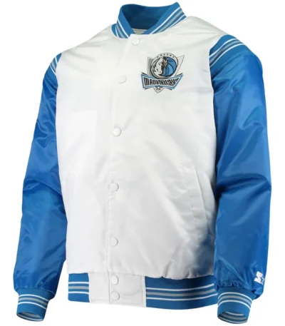 Dallas Mavericks Renegade Full-Snap White and Blue Satin Jacket