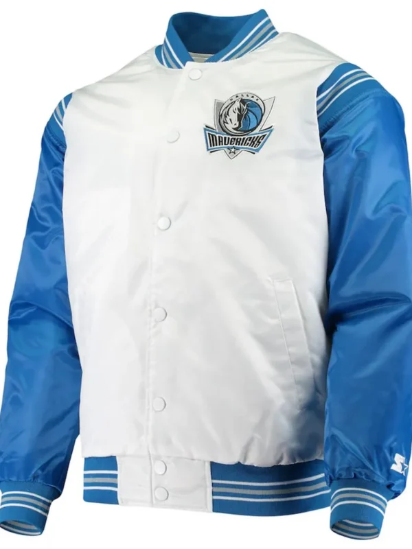 Dallas Mavericks Renegade Full-Snap White and Blue Satin Jacket