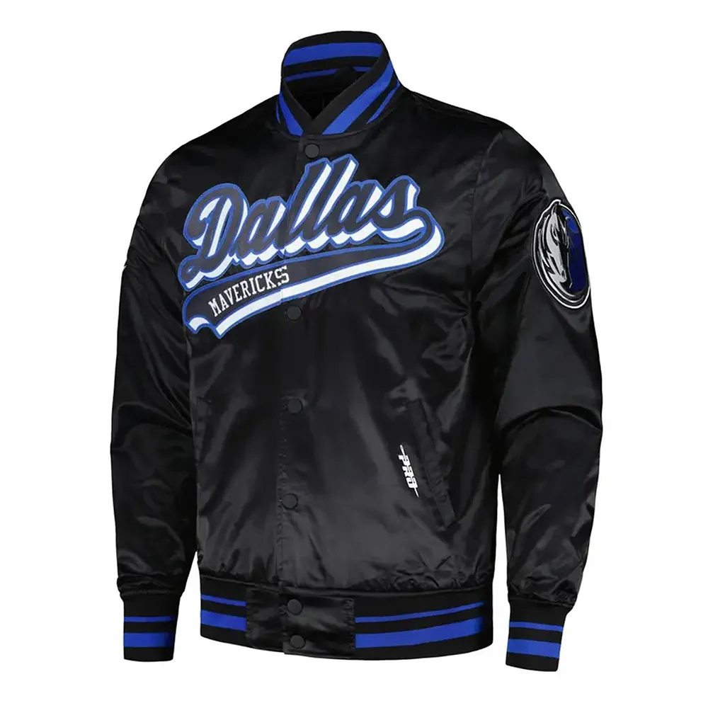 Dallas Mavericks Script Tail Black Satin Jacket Dallas Mavericks Script Tail Black Satin Jacket