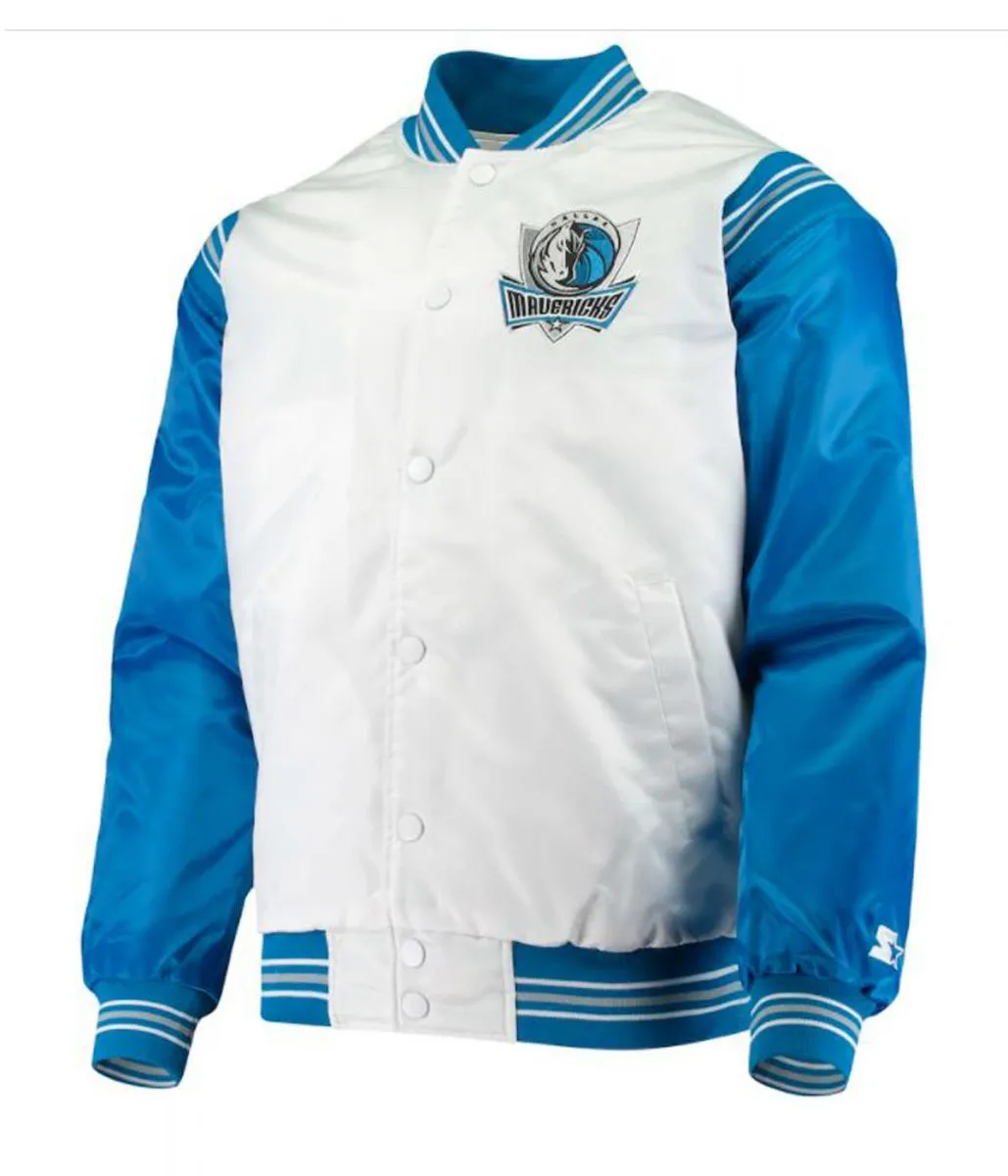 Dallas Mavericks Starter Blue and White Satin Jacket Dallas Mavericks Starter Blue and White Satin Jacket