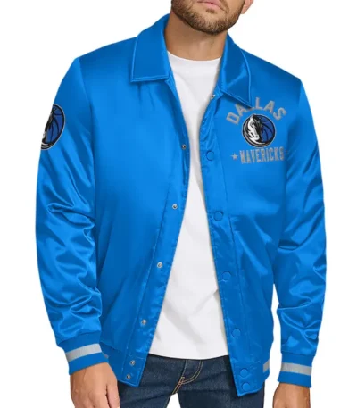Dallas Mavericks Stitch Applique Blue Satin Jacket