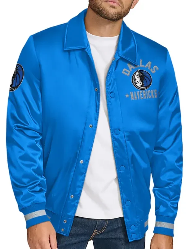 Dallas Mavericks Stitch Applique Blue Satin Jacket