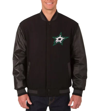 Dallas Stars Wool-Leather Black Varsity Full-Snap Jacket