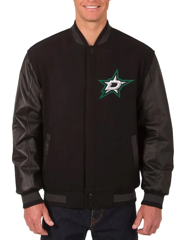 Dallas Stars Wool-Leather Black Varsity Full-Snap Jacket