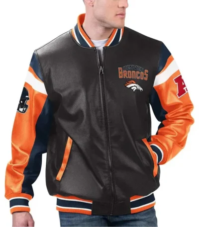 Denver Broncos Black Varsity Full-Zip Leather Jacket