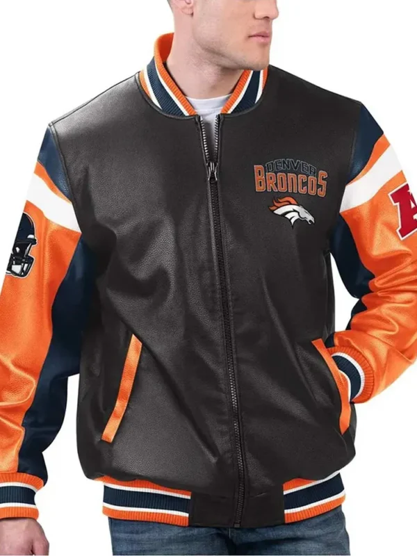 Denver Broncos Black Varsity Full-Zip Leather Jacket