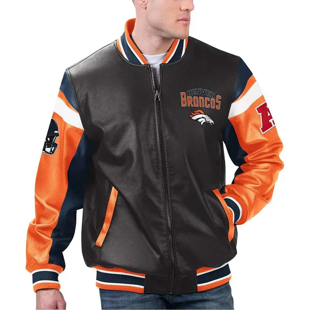 Denver Broncos Black Varsity Full-Zip Leather Jacket Denver Broncos Black Varsity Full-Zip Leather Jacket